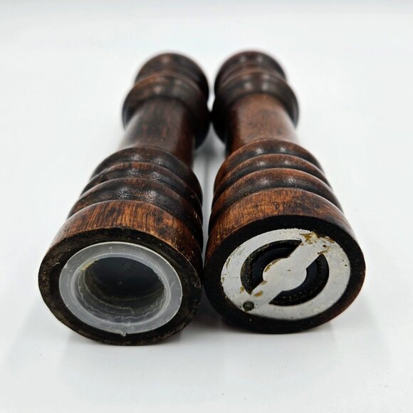 Wooden Salt Shaker And Pepper Mill Grinder Set Vintage 6” Read - Picture 12 of 12